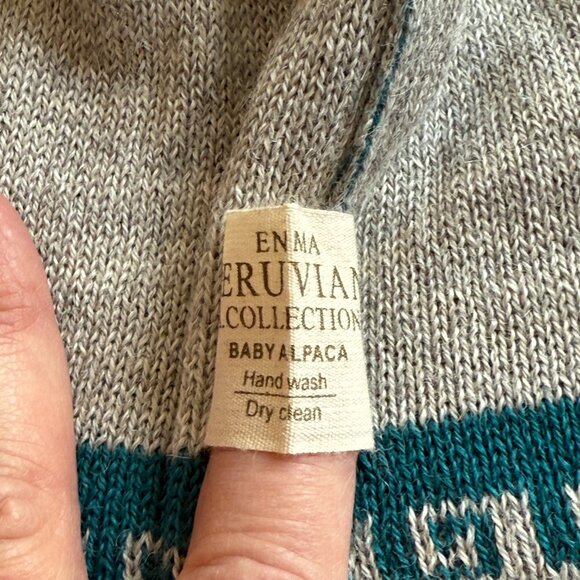 Baby Alpaca Pompom Beanie Hat Peru Teal Gray Warm ENMA Peruvian A Collection - Picture 2 of 8